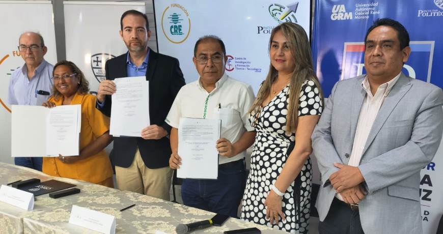 CRECE Alianza CRE RL Fundacion CRE y Politecnica de la UAGRM testera y convenio